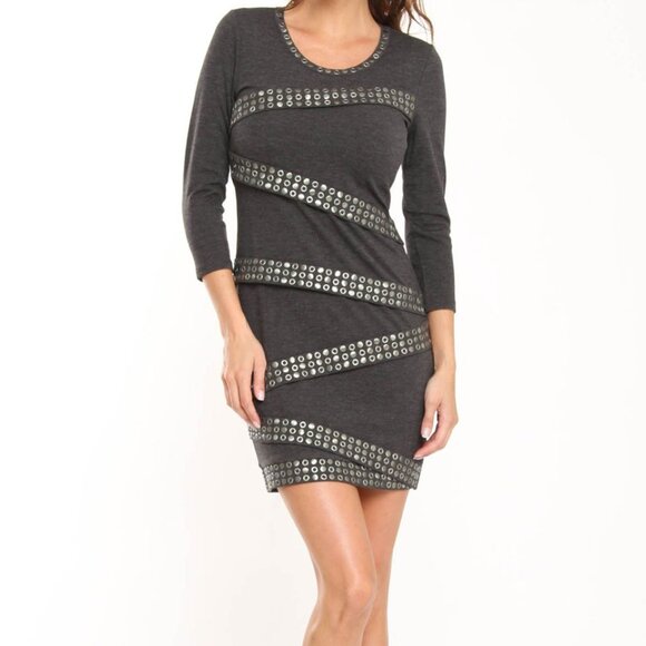 Lynn Ritchie Ponte Nail Head Dress In Heather Gray - XS - Picture 1 of 5